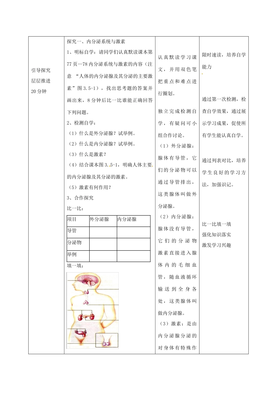 山东省滕州市大坞镇大坞中学七年级生物下册 第3单元 第5章 第1节《人体的激素调节》教案 济南版_第3页