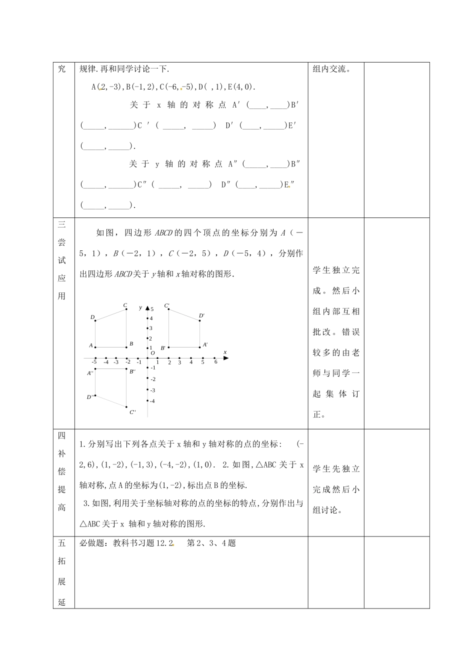 山东省郯城县第三初级中学八年级数学上册《用坐标表示轴对称》教案 新人教版_第2页
