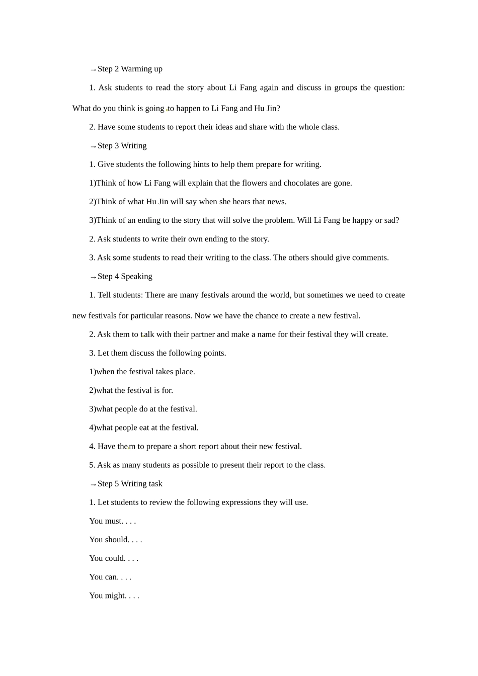 高中英语 Unit 1　Festivals around the world Period 6　Using language Speaking and writing优秀教案 新人教版必修3_第3页