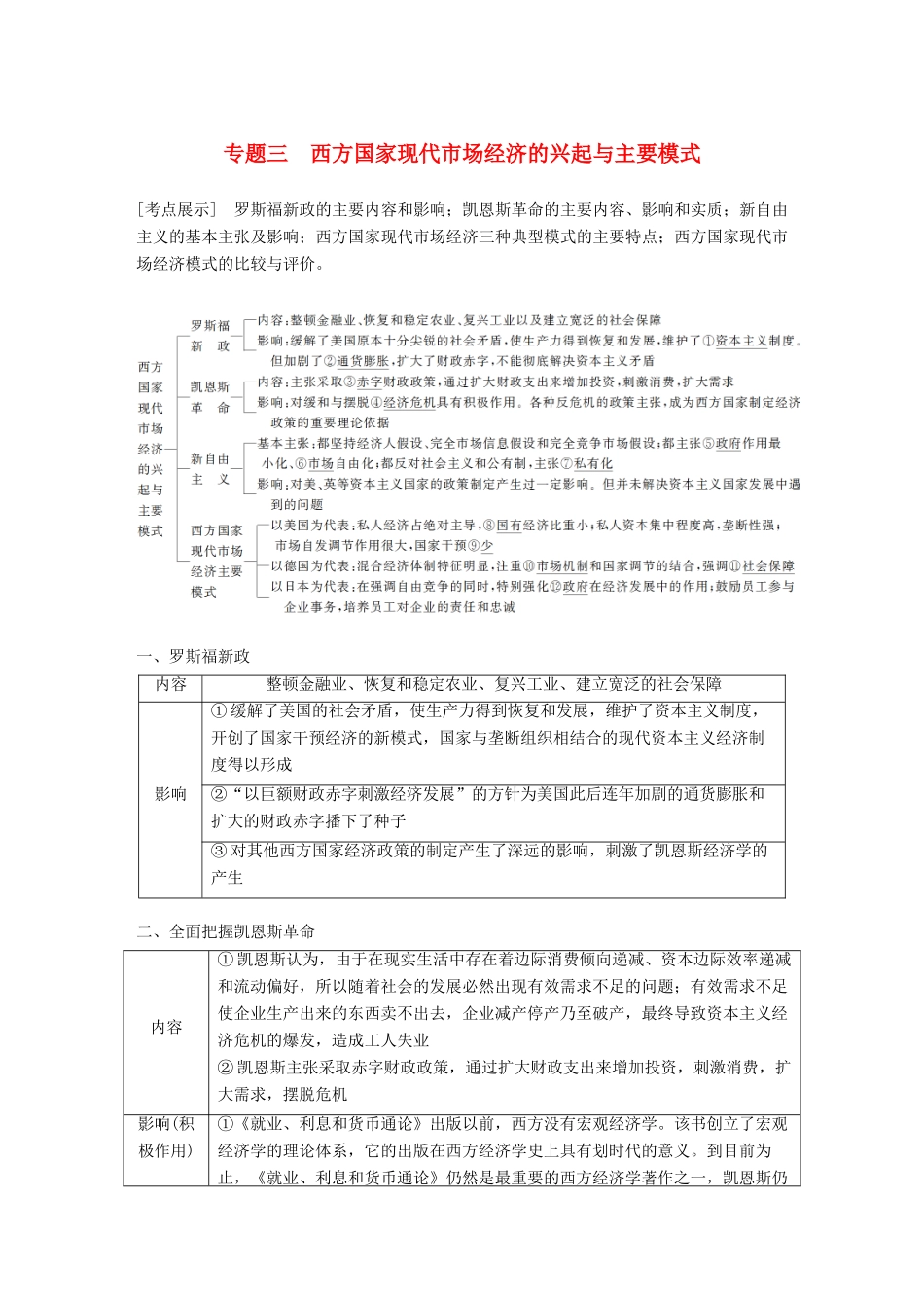 高考政治一轮复习 专题三 西方国家现代市场经济的兴起与主要模式讲义 新人教版选修2-新人教版高三选修2政治教案_第1页