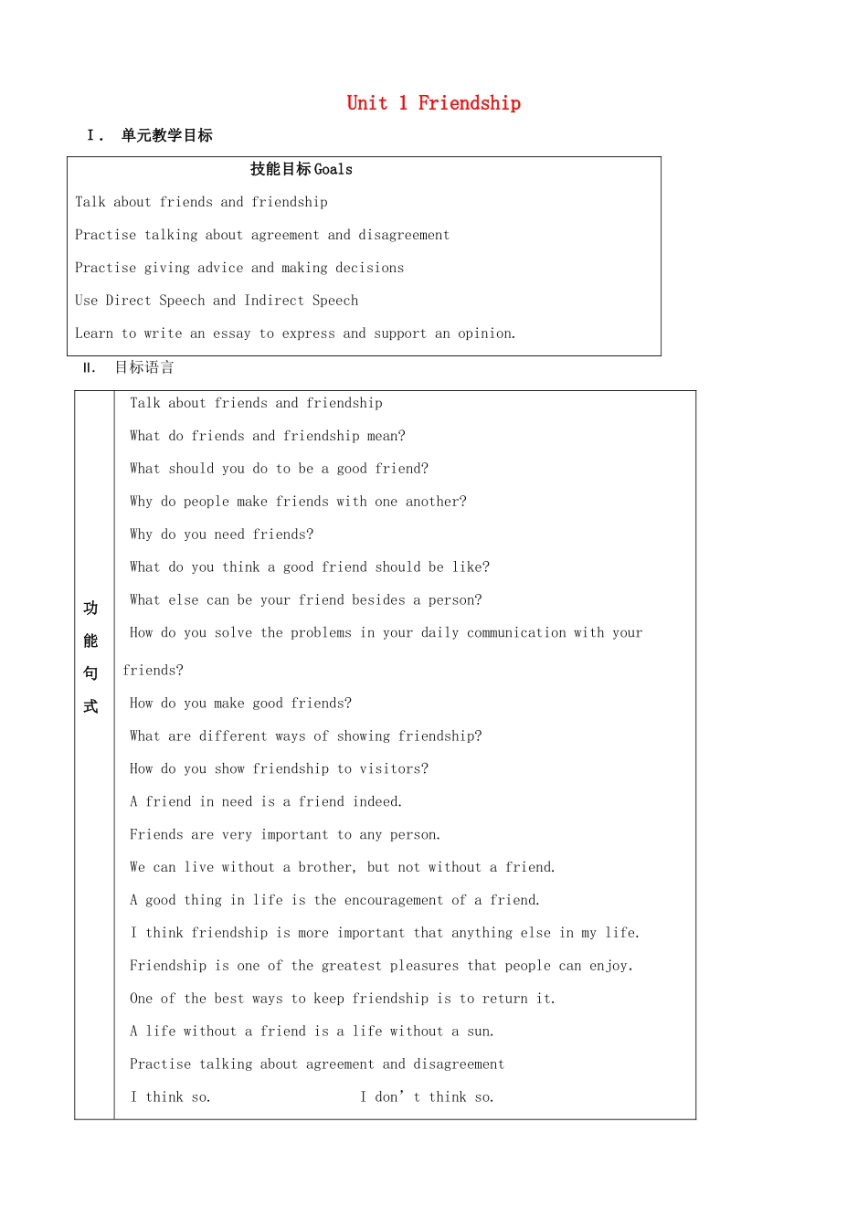 甘肃省金昌市第一中学高中英语 Unit 1 Friendship 2教案 新人教版必修1_第1页
