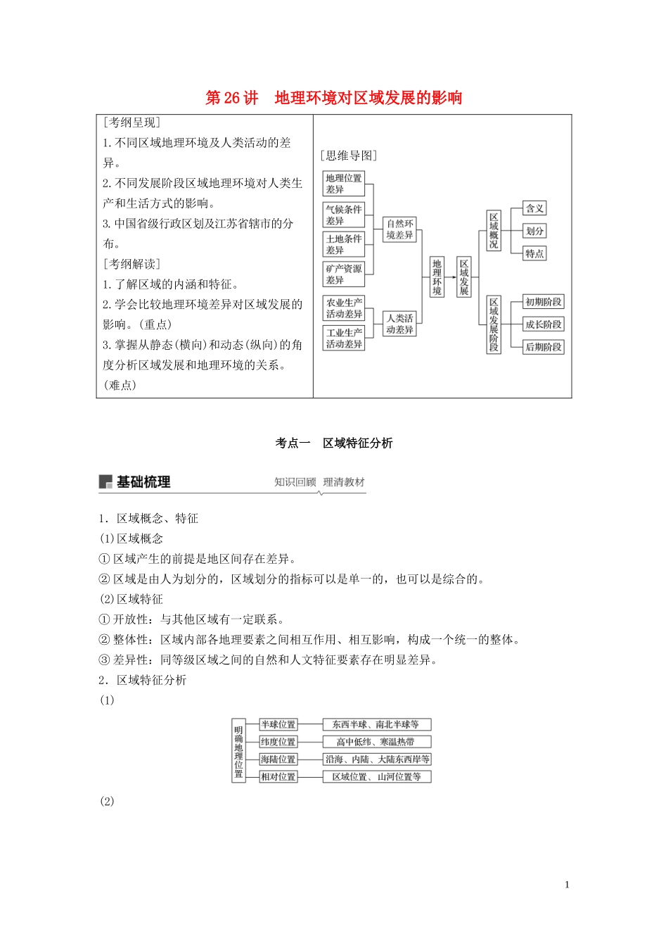 （江苏专用）高考地理大一轮复习 第一章 地理环境与区域发展 第26讲 地理环境对区域发展的影响教案（含解析）新人教版必修3-新人教版高三必修3地理教案_第1页