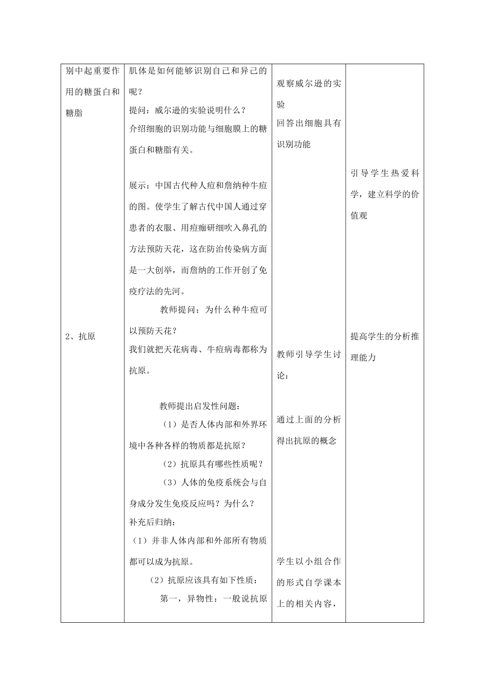 高中生物 第二册 5.4 动物体的细胞识别和免疫教案（1）沪科版-沪科版高二第二册生物教案_第3页