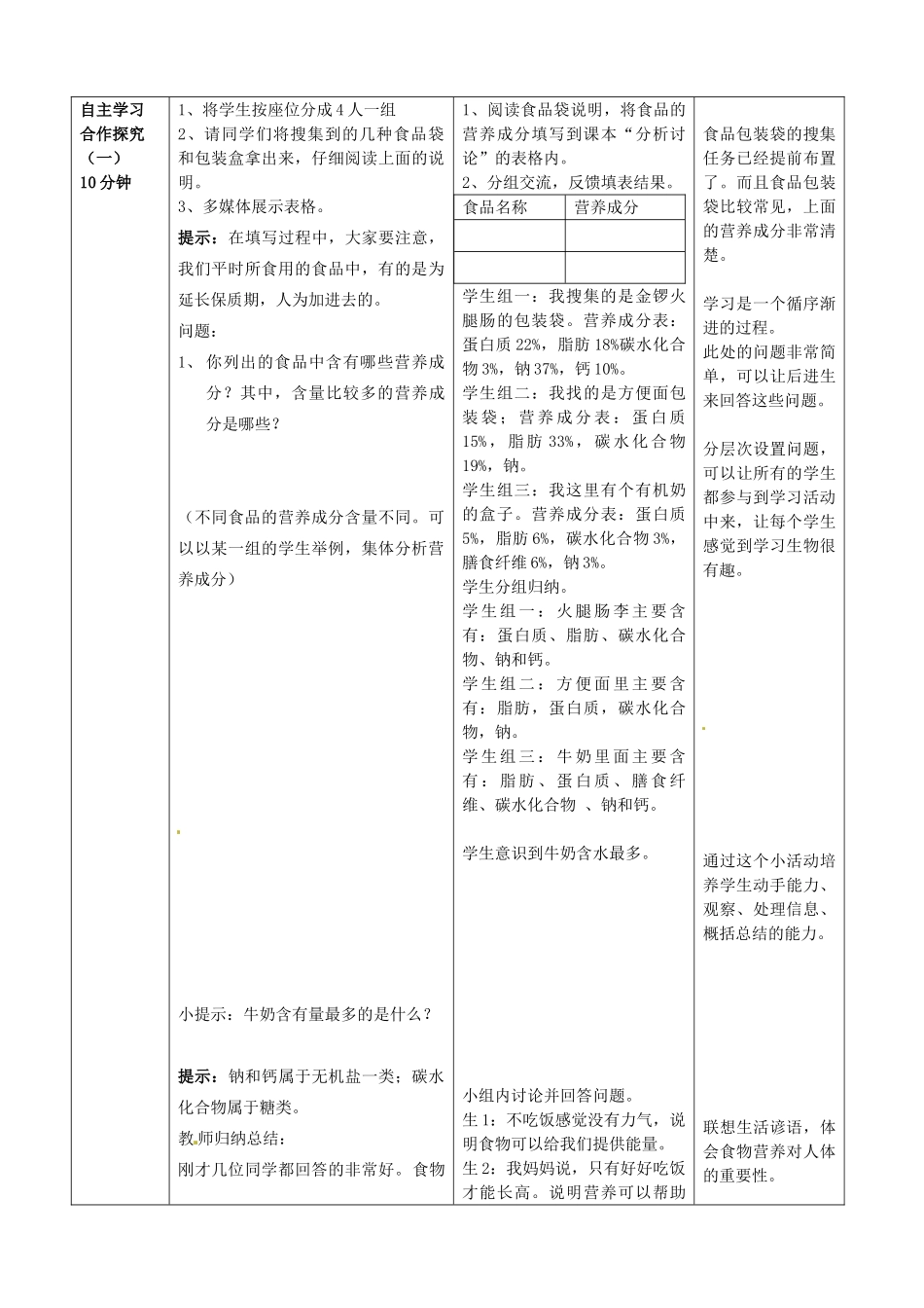 七年级生物下册 第3单元 第1章 第1节 食物的营养成分（第1课时）教案2 （新版）济南版_第2页