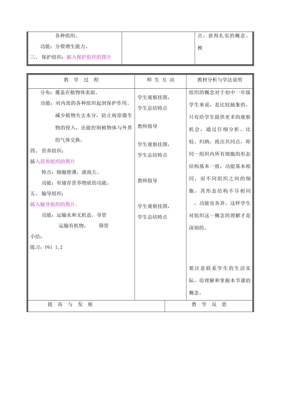 七年级生物上册《细胞分化形成组织》教案2 北师大版_第2页