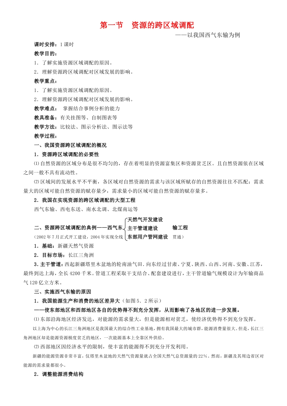 高中地理资源的跨区域调配─以我国西气东输为例教案1人教版必修3_第1页