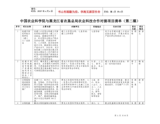 中国农业科学院与黑龙江省农垦总局农业科技合作对接项目清单(第二稿