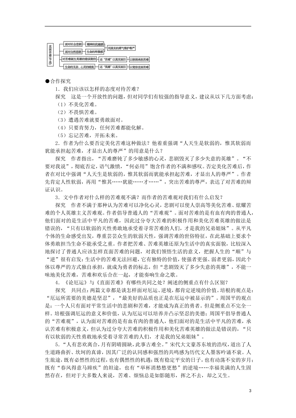 安徽省蒙城县第六中学高中语文 3-3 第2课时直面苦难同步导学案 苏教版必修5_第3页
