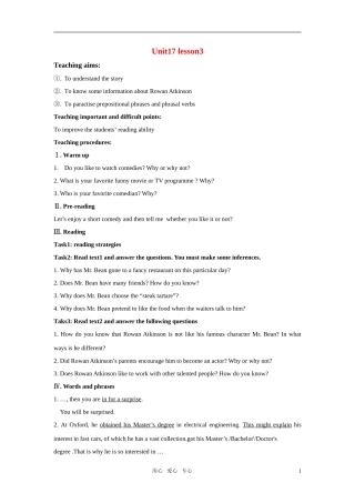 高中英语 Module6 unit17 lesson3教案 北师大版选修6