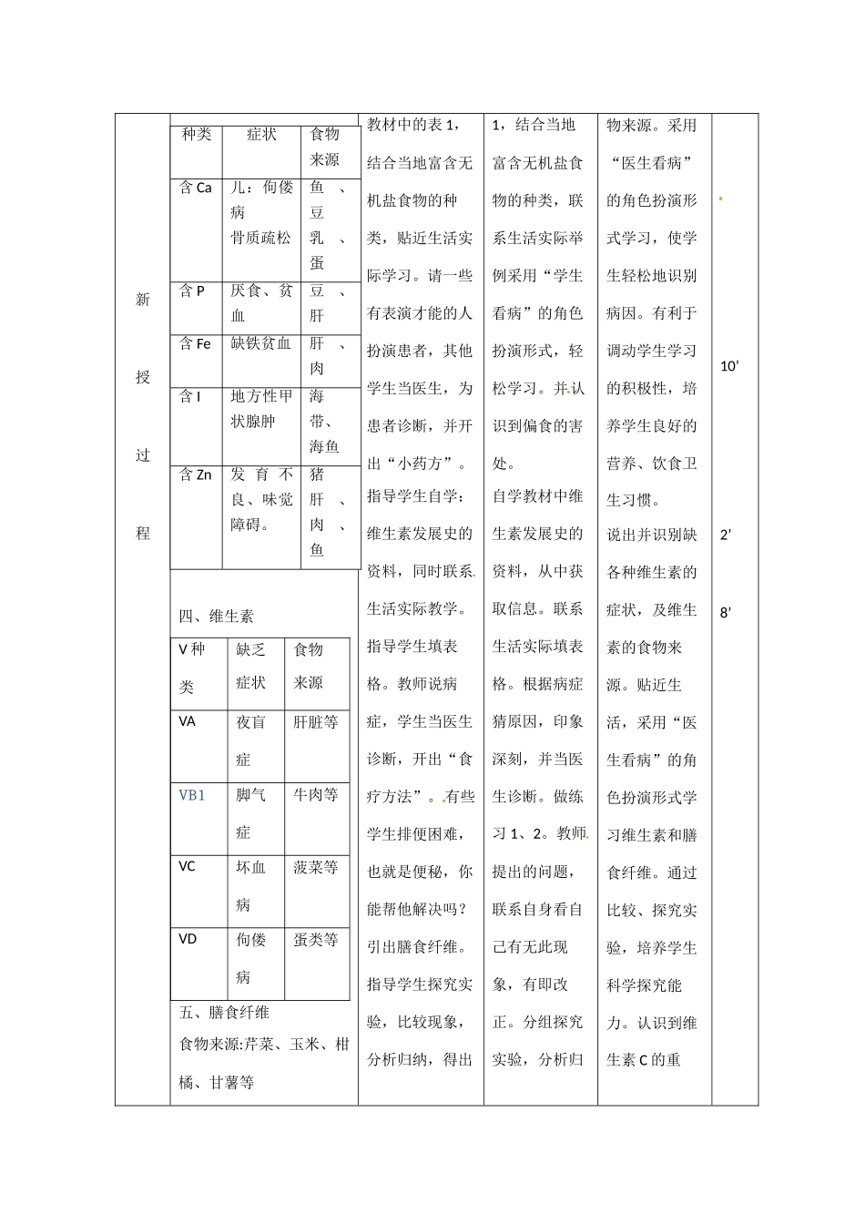 辽宁省大连市第四十二中学七年级生物下册 第二章 第一节 食物中的营养物质（二）教案 新人教版_第3页