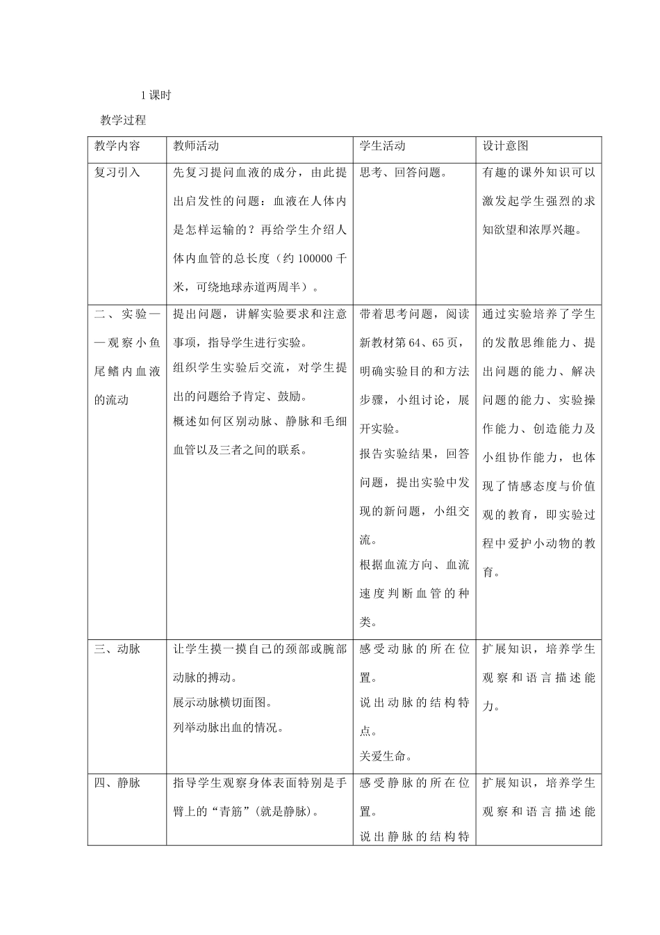 七年级生物下册 第四单元 生物圈中的人 第二节 血流的管道—血管名师教案2 新人教版_第2页