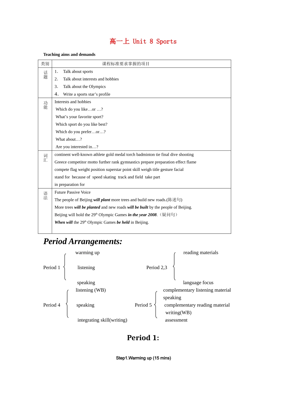 高中英语 Unit 8《Sports》说课稿 新人教版必修1_第1页