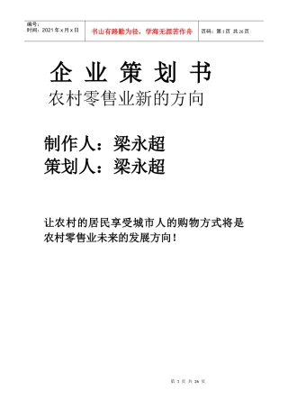 企业策划书-农村零售业新的方向