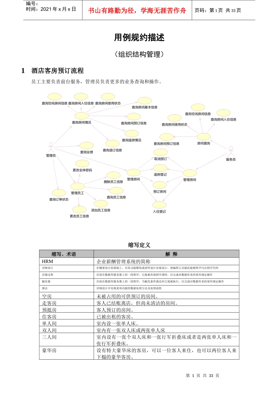 [组织机构管理模块][酒店客房预订系统]用例规约描述_第1页