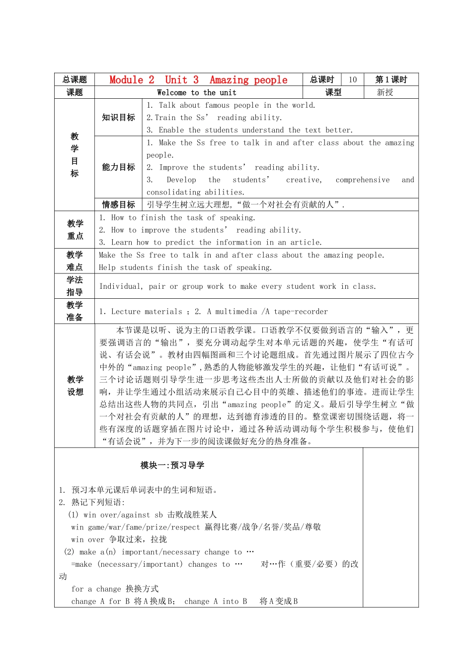 高中英语 Module 2 Unit 3 Welcome to the unit(学生用讲学稿)牛津译林版必修2_第1页