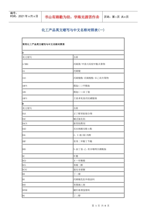 化工产品中英文名称对照表