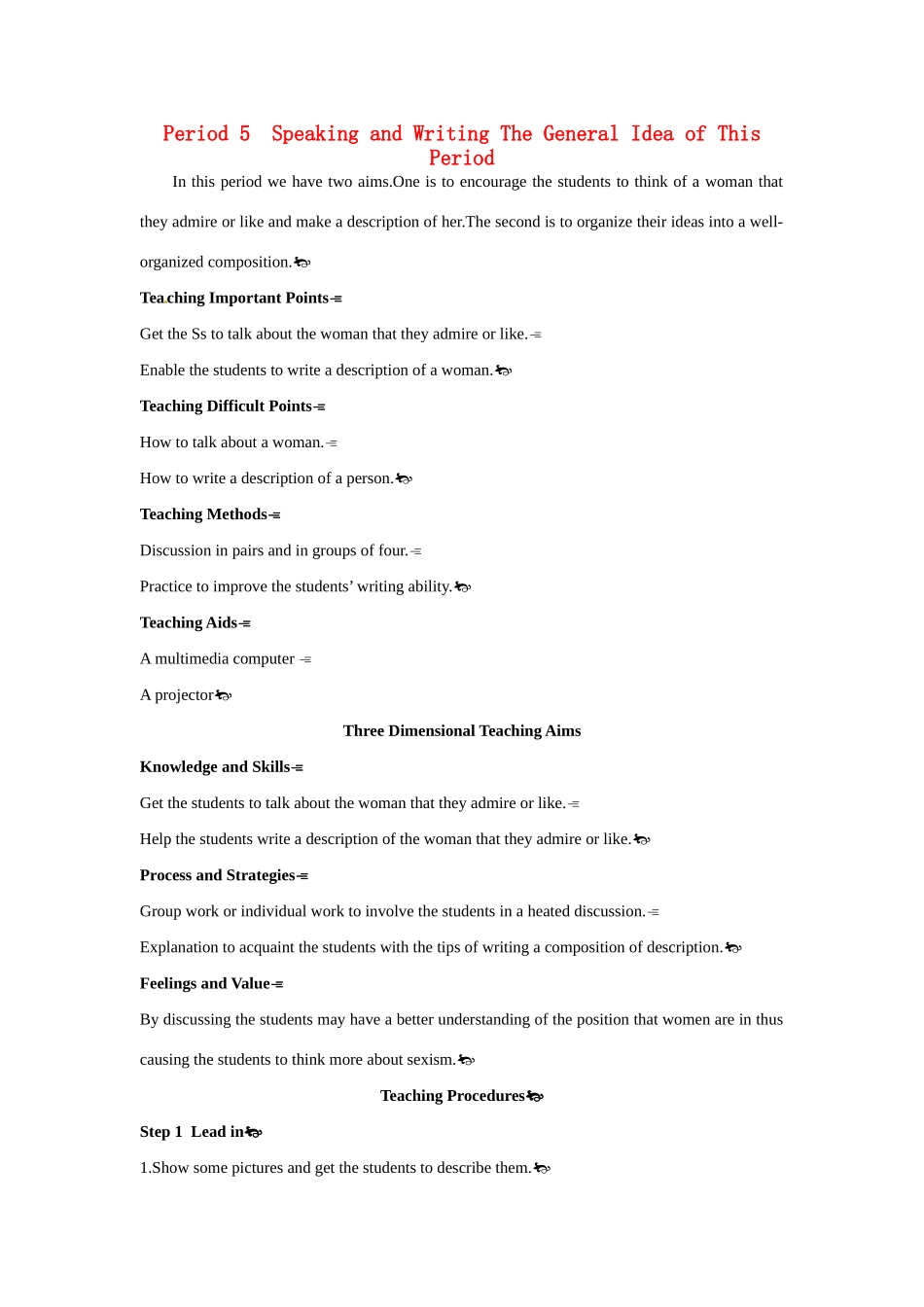 高中英语 Period 5  Speaking and Writing（Unit 1 Women of achievement）优秀教案 新人教版必修4_第1页