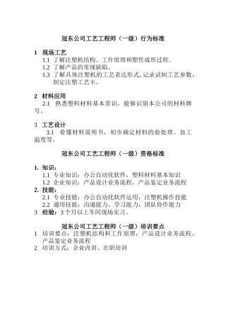 冠东公司工艺工程师行为标准