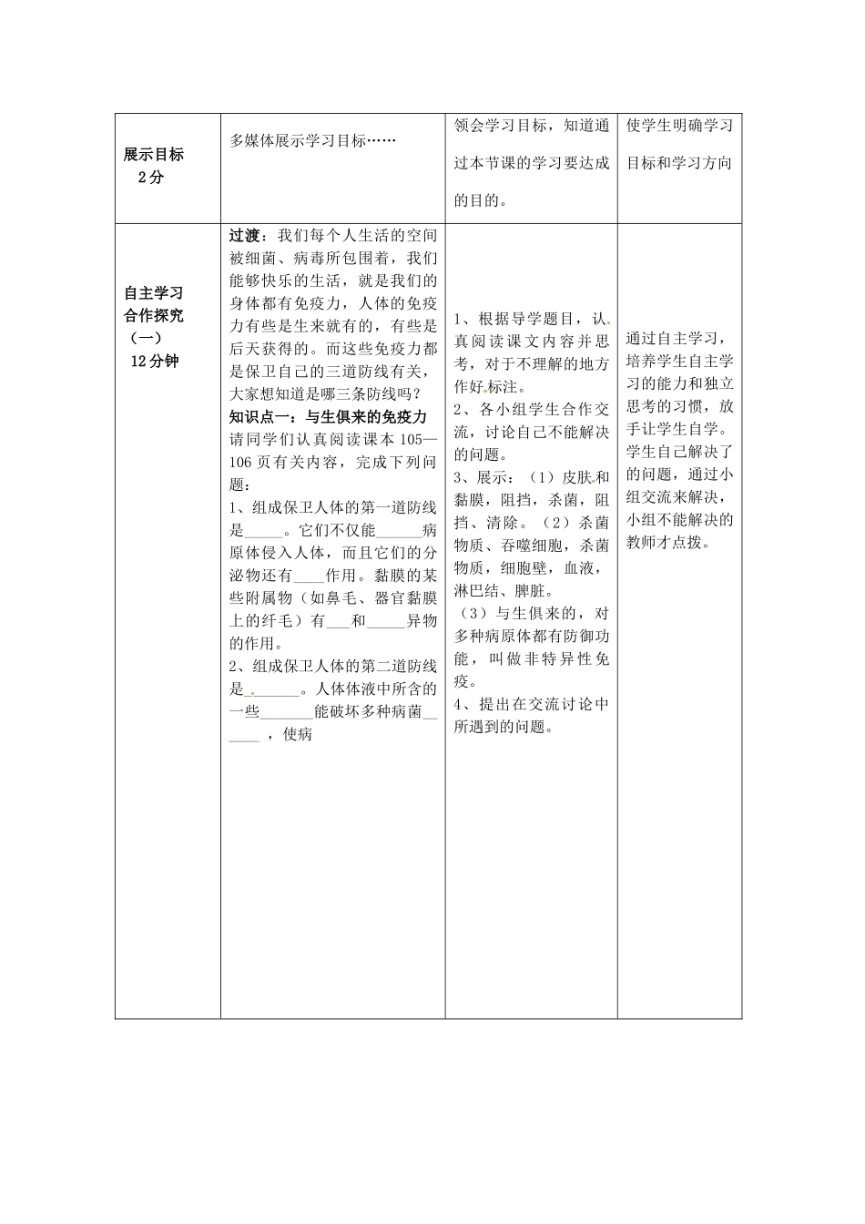 七年级生物下册 3.6.1 人体的免疫功能教案 （新版）济南版-（新版）济南版初中七年级下册生物教案_第3页