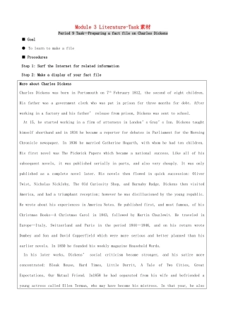 高中英语 Module 3 Literature-Task素材 外研版选修7