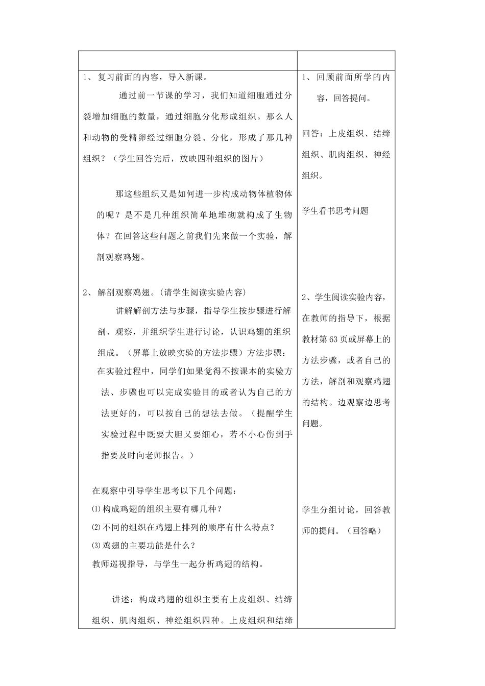 七年级生物上册 第4章 第2节 生物体的器官和系统教案2 北师大版_第2页