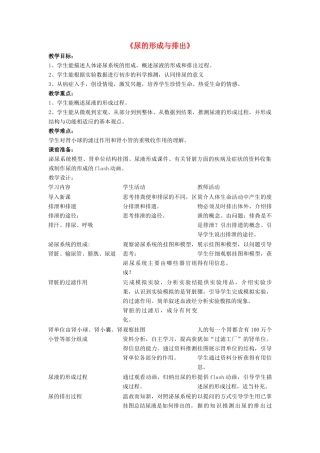 七年级生物下册 第11章 第二节 尿的形成与排出教案2 北师大版