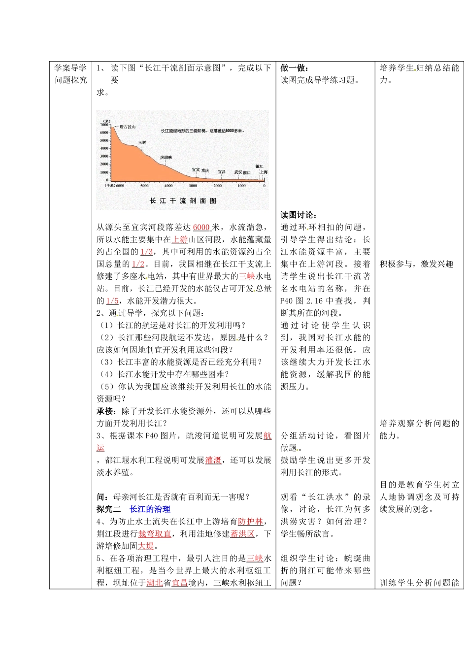 山东省枣庄市峄城区吴林街道中学八年级地理上册 2-5 长江（第2课时）教案 商务星球版_第2页