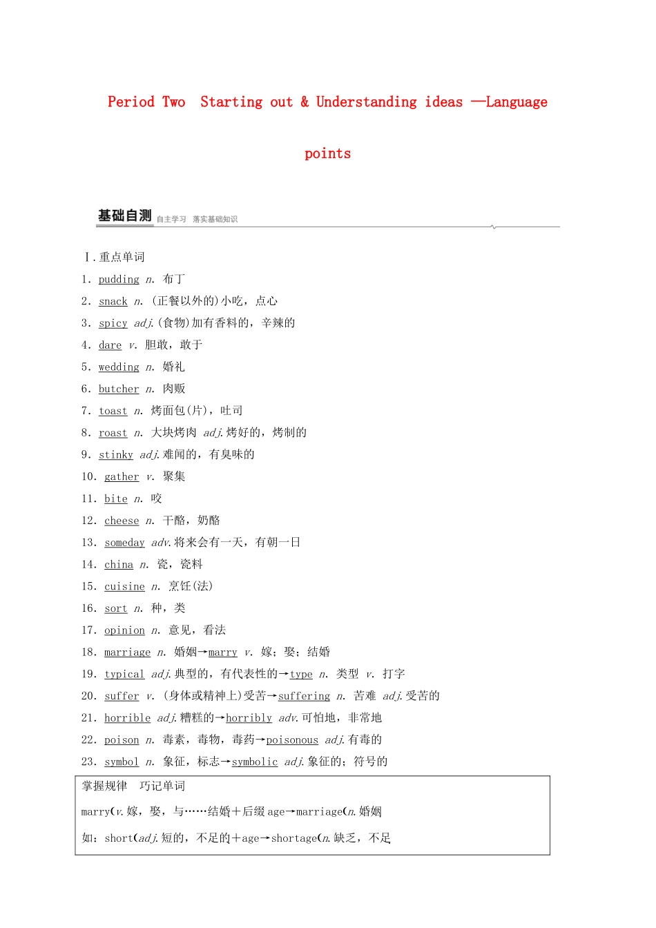 高中英语 Unit 1 Food for thought Period Two Starting out  Understanding ideas —Language points教案 外研版必修第二册-外研版高一第二册英语教案_第1页