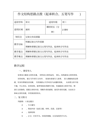 作文结构思路点拨(起承转合、五笔写作)教案-中考作文指导(三)