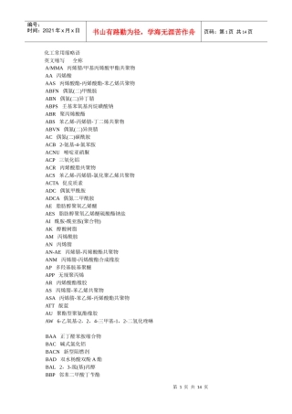 化工常用缩略语