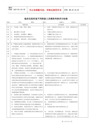 住院医师至主任不同职级绩效考核评分评分标准