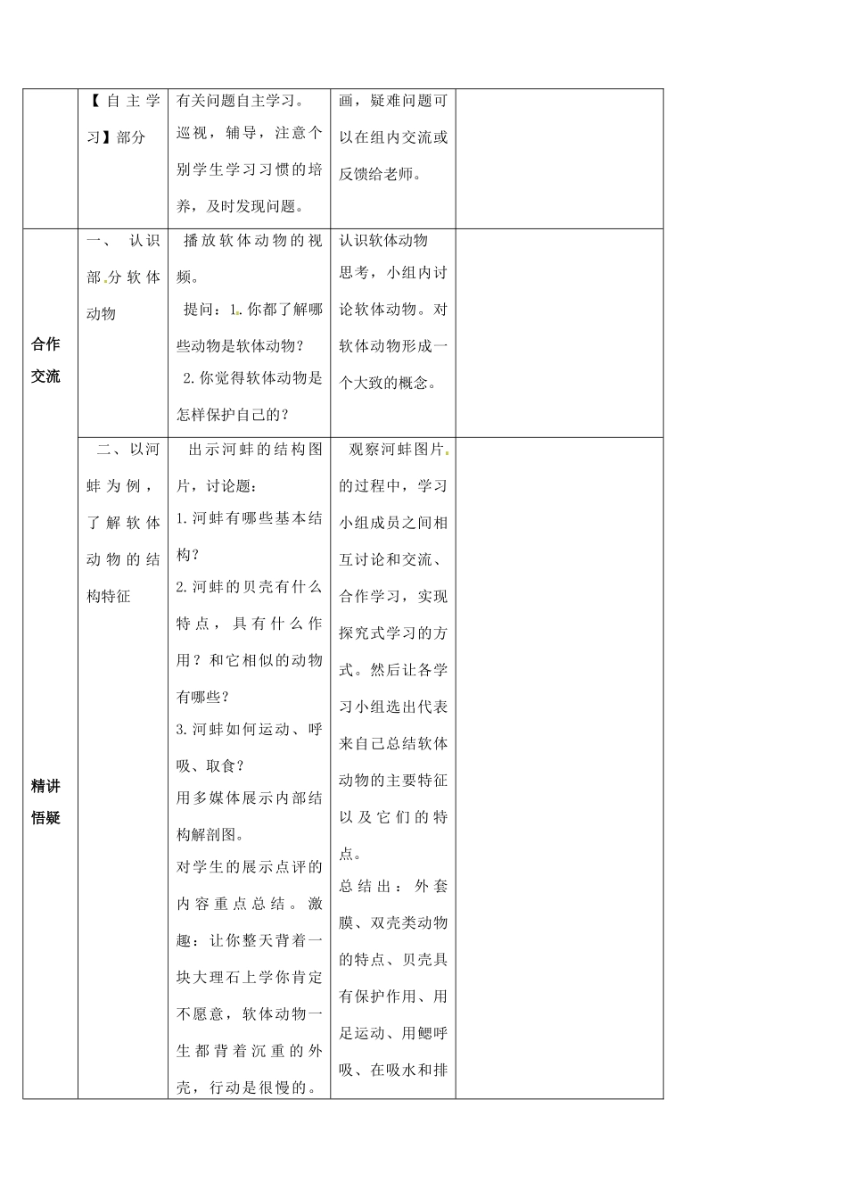 山东省宁阳县第二十五中学八年级生物上册《第五单元 第一章 第三节 软体动物和节肢动物（第一课时）》教案 （新版）新人教版_第2页