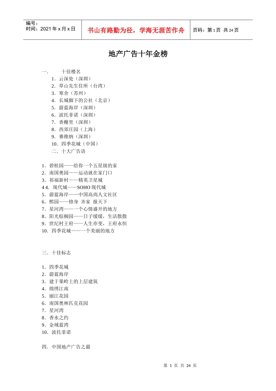 中国地产广告十年金榜_第1页
