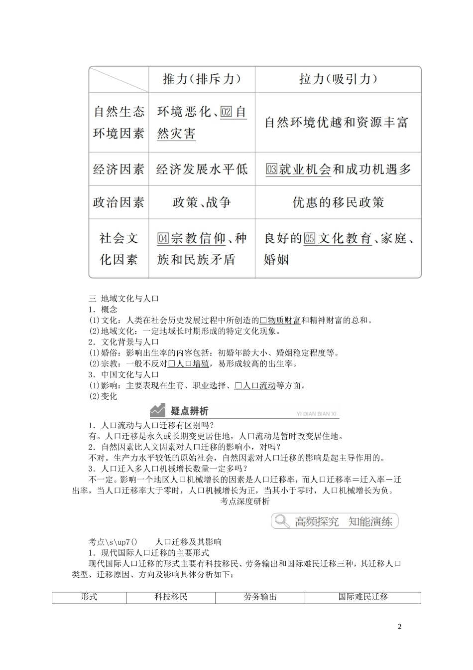 高考地理一轮复习 第1章 人口与环境 第2讲 人口迁移 地域文化与人口教案（含解析）湘教版必修2-湘教版高三必修2地理教案_第2页
