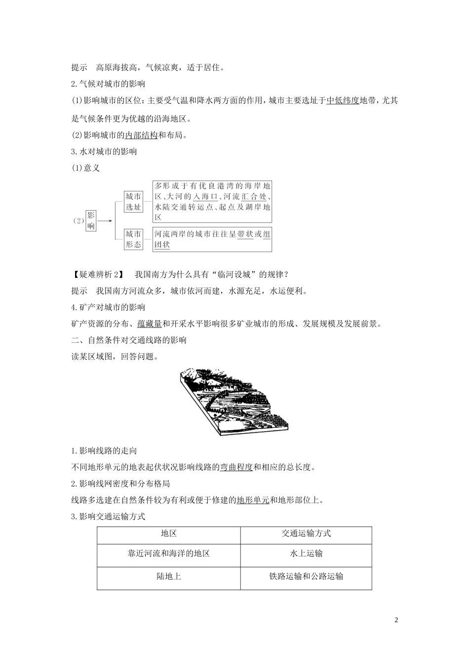 高考地理总复习 第四章 自然环境对人类活动的影响 第1讲 自然条件对城市及交通线路的影响教案（含解析）中图版-中图版高三全册地理教案_第2页