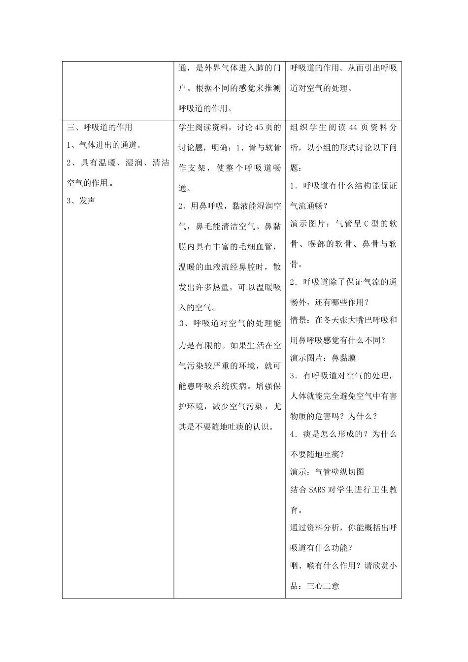 七年级生物上册 4.3.1《呼吸道对空气的处理》教案 鲁科版五四制-鲁科版初中七年级上册生物教案_第2页