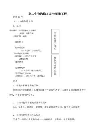 高二生物选修3 动物细胞工程
