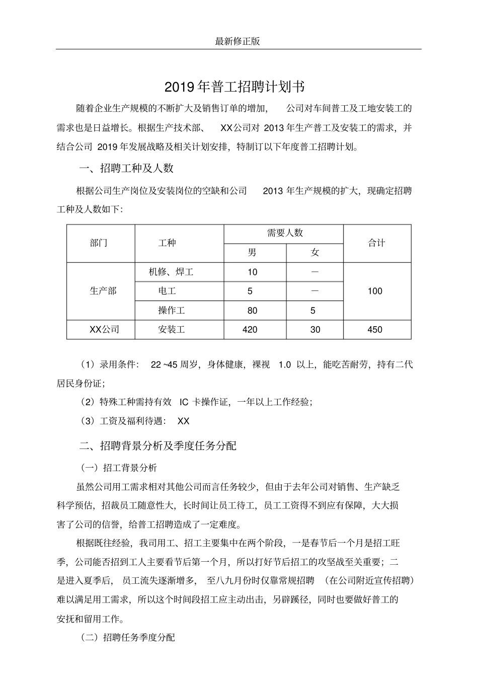 17_2019年普工招聘计划最新修正版_第2页