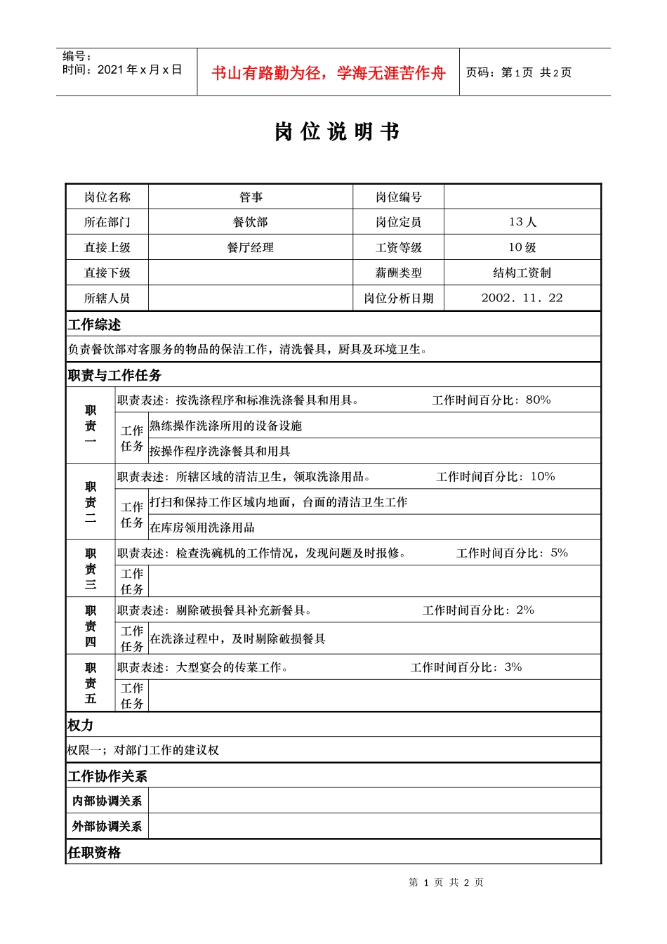 aiy_1206_x国际大酒店餐饮部岗位说明书-管事(doc)_第1页