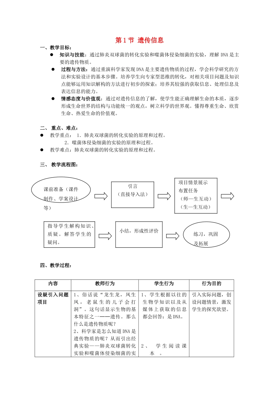 高中生物 第二册 6.1 遗传信息教案（2）沪科版-沪科版高中第二册生物教案_第1页