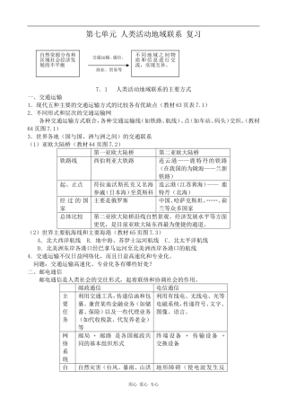 高中地理第七单元 人类活动地域联系 复习旧人教版必修下册