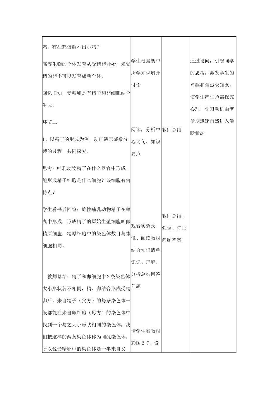 高中生物下学期第4周教学设计（第二章 第一节 减数分裂和受精作用）-人教版高中全册生物教案_第2页