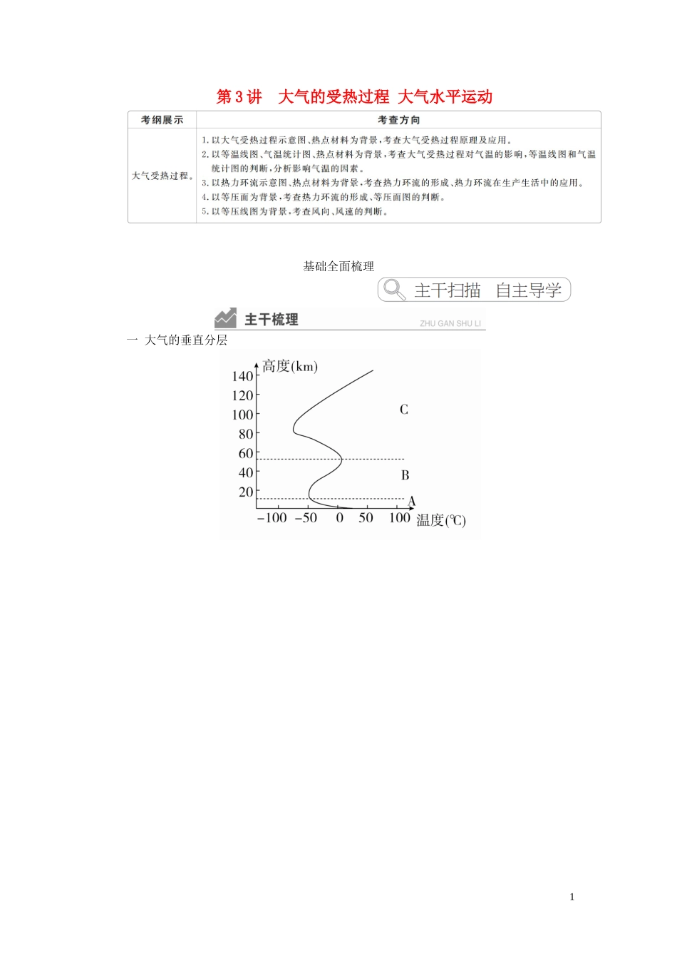 高考地理一轮复习 第2章 自然环境中的物质运动和能量交换 第3讲 大气的受热过程 大气水平运动教案（含解析）湘教版必修1-湘教版高三必修1地理教案_第1页