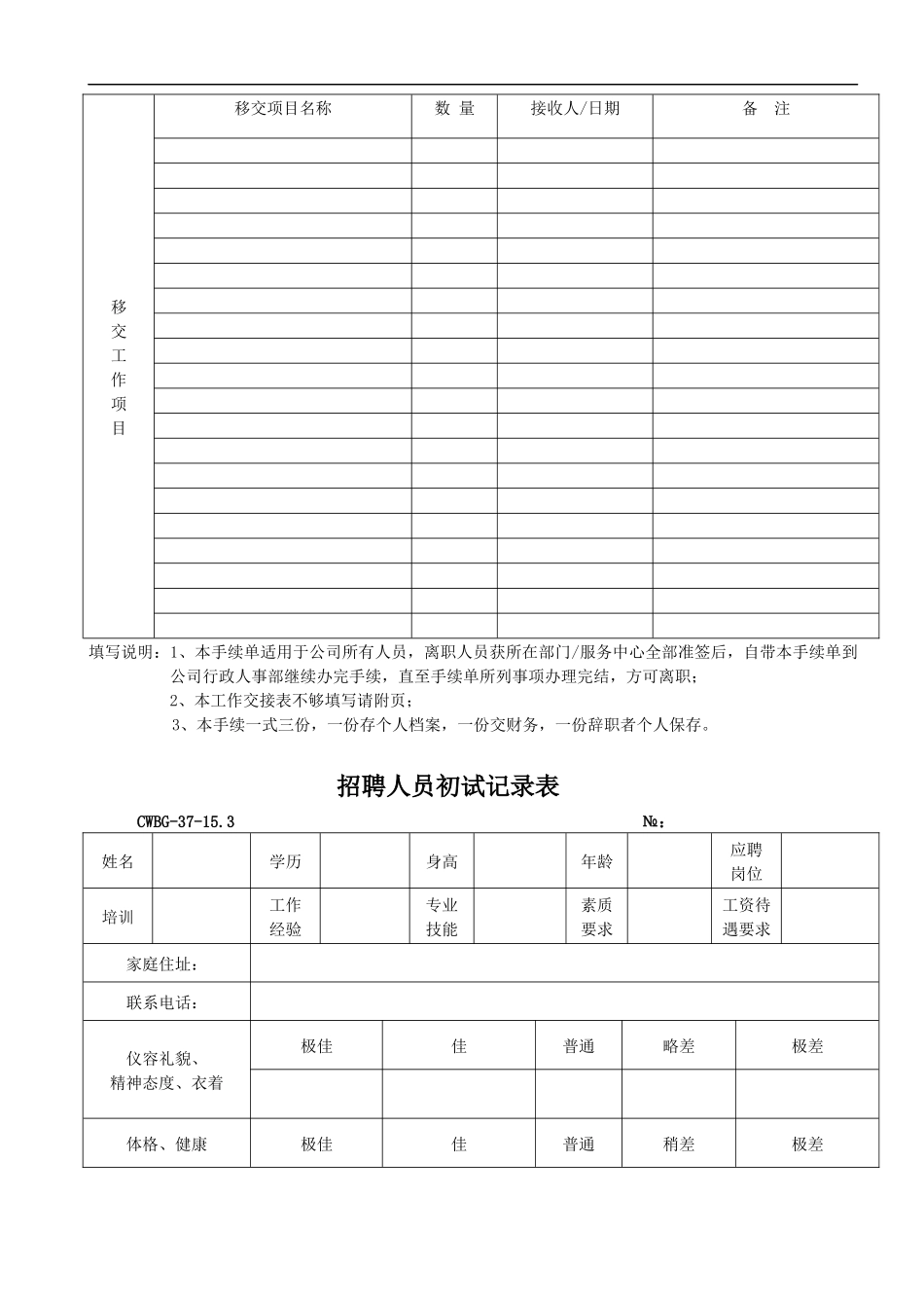 万怡渝能物业管理HR资料表格_第3页