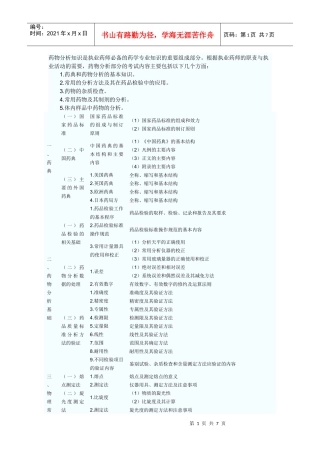 XX年执业药师考试大纲------药物分析