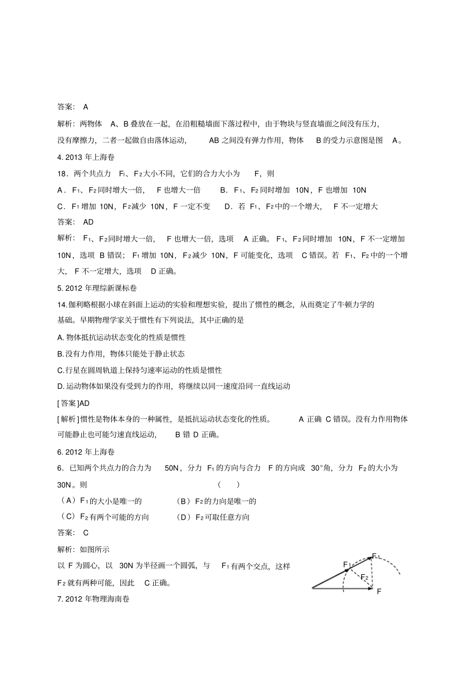 2011-2019年高考物理真题分专题汇编之专题005.力、受力分析_第2页
