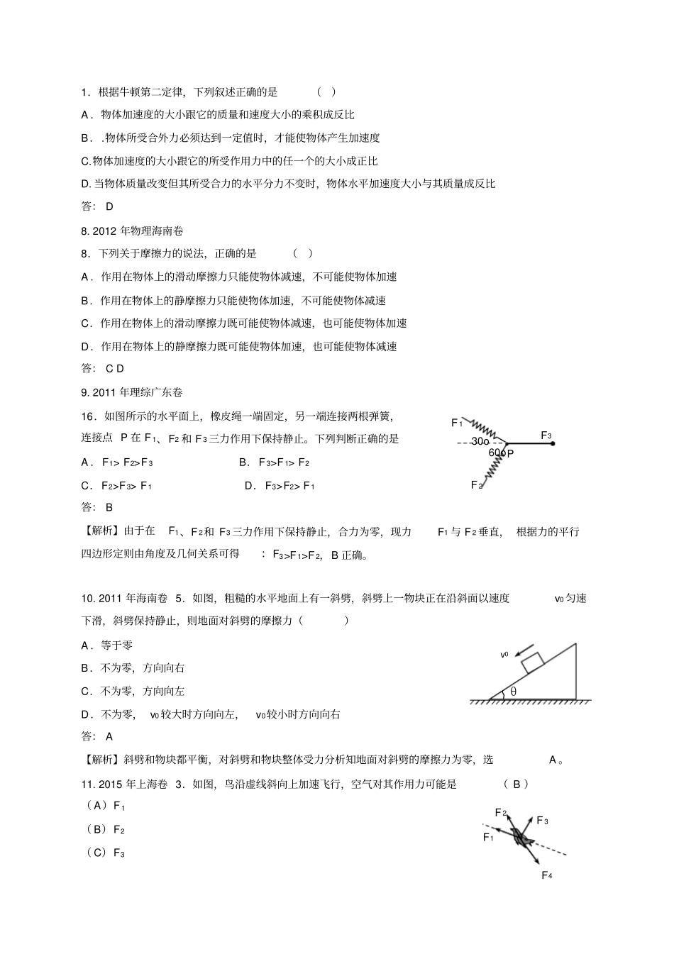 2011-2019年高考物理真题分专题汇编之专题005.力、受力分析_第3页