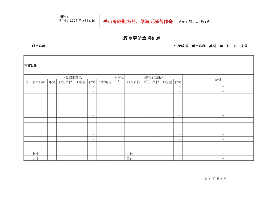 13－工程设计变更结算明细表KWG-WR-ZJ-13_第1页