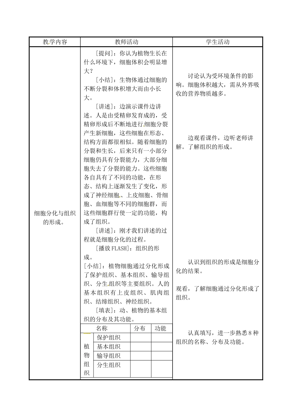 七年级生物上册 4.1 细胞的分裂和分化1教案 苏教版_第3页