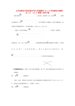 山东省泰安宁阳实验中学九年级数学《1.3十字相乘法分解因式（1）（2）》教案 北师大版
